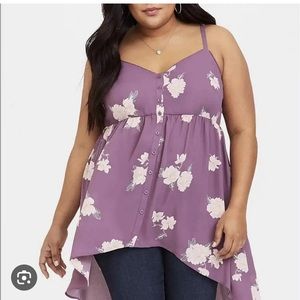 Torrid size 2 Purple Floral Hi-Lo Tunic / Top / Blouse
